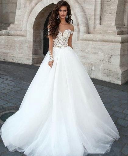 off the shoulder long sleeve wedding dress 1213-001