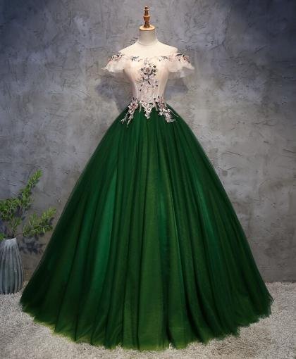 white and green quinceanera dress 1215-008