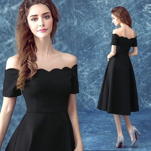 Black Cocktail Dress Off Shoulder A-line Short Prom Dress - Cheap Prom ...