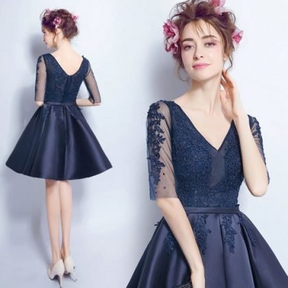 Blue Cocktail Dress w Sleeves - Cheap Prom Dress,Evening Dress ...