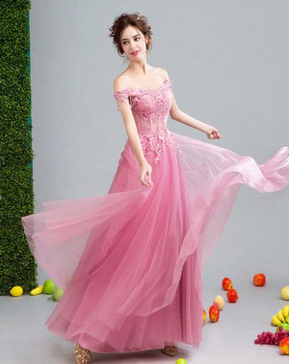 Off The Shoulder Evening Gown Pink - Cheap Prom Dress,Evening Dress ...