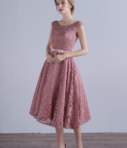 A Line Pink Cocktail Dress Lace Short Prom Dress Wholesale