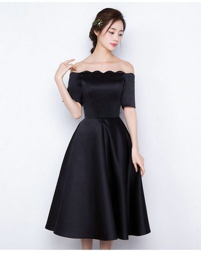 A Line Black Cocktail Dress Short Prom Dress Off The Shoulder