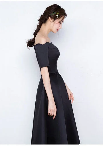 Off Shoulder Party Dress A-Line Short Black Simple Homecoming Dresses DTH26  –