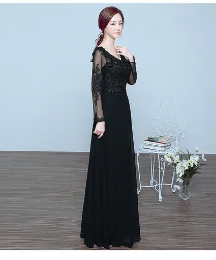 Long Sleeve Black Evening Prom Dress Wholesale