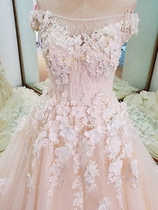 Pink Wedding Dress Haute Couture Bridal Dress WithTrain