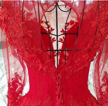 Haute Couture Red Wedding Gown Lace Bridal Dress Online