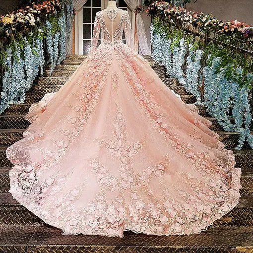 Pink long wedding dress best sale