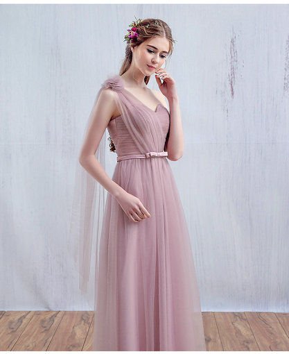 A Line Long Prom Dress Bridesmaid Dress Pink For Sale