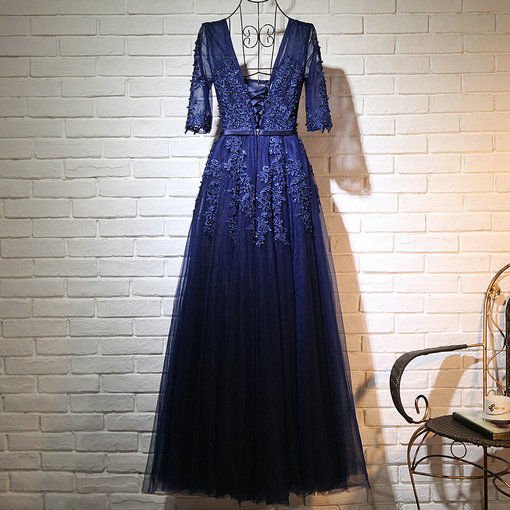 Deep V Neck Aline Prom Dress Blue Evening Dress Cheap - Cheap Prom ...