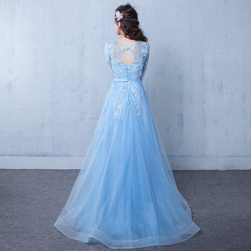 Affordable A Line Prom Dress Long Sleeve Light Blue Party Dress - Cheap ...