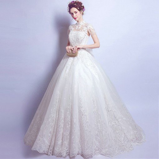 High Neck Ball Gown Princess Wedding Dress 2018 under 100 Sale