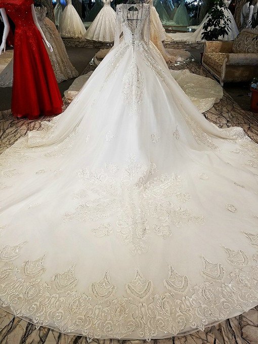 Ball Gown Long Sleeve Wedding Dress Hand Made Bridal Gown For Sale
