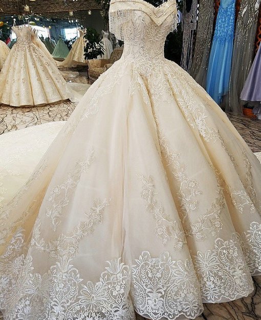 Off The Shoulder Ball Gown Hand Made Gorgeous Wedding Dress