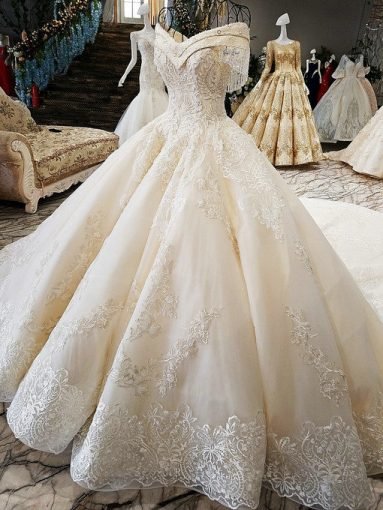 Off The Shoulder Ball Gown Hand Made Gorgeous Wedding Dress