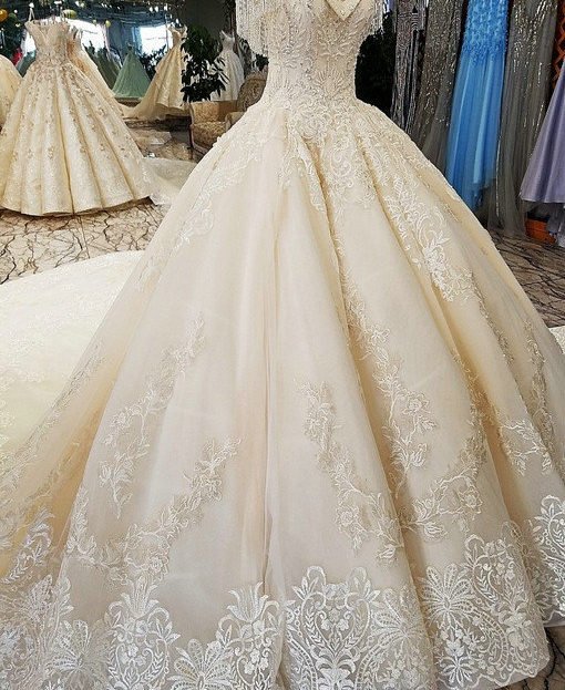 Off The Shoulder Ball Gown Hand Made Gorgeous Wedding Dress