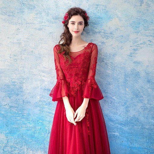 Long Sleeve Red Prom Dress Evening Party Dress Under 100