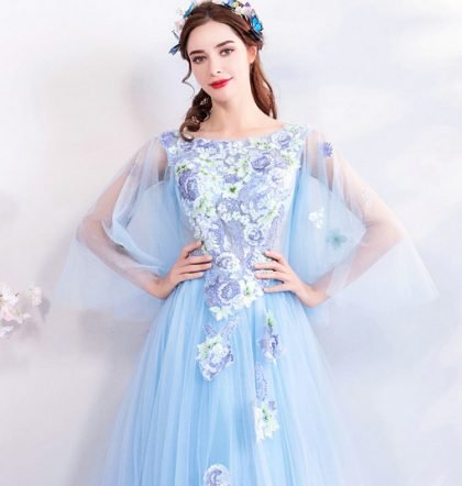 Prom Dress Train Light Blue A Line Evening Dress