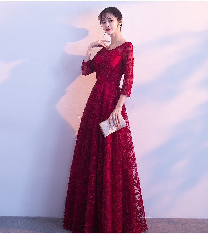 Red Party Dress A Line Evening Prom Dress Long Sleeves