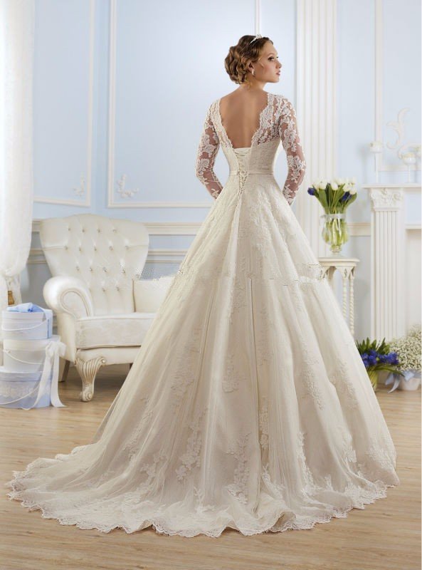 long sleeve a line wedding gown