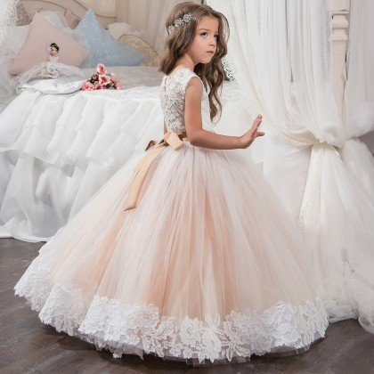 Blush Flower Girl Dresses Ball Gown White Lace Dress Sale