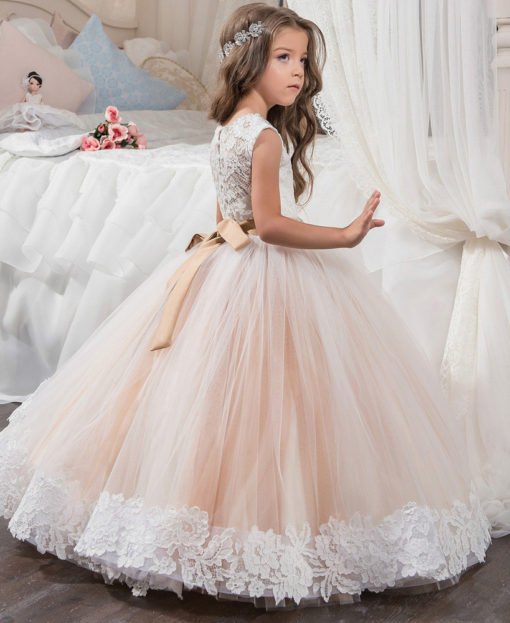 Blush Flower Girl Dresses Ball Gown White Lace Dress Sale