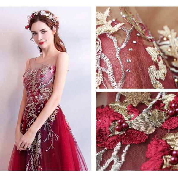 burgundy formal dress 763-08