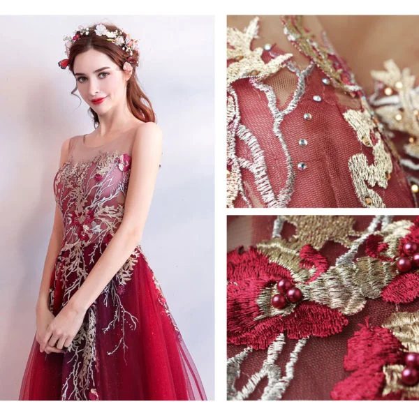 Burgundy Formal Dress A Line Long Prom Dress 2018