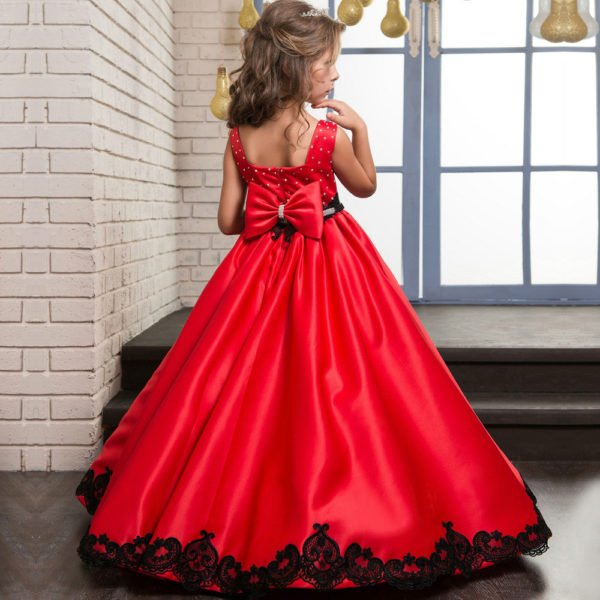 Red Flower Girl Dresses Floor Length Little Girl Dress