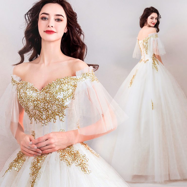 Gold And White Wedding Dress Sweetheart Necklice Sale