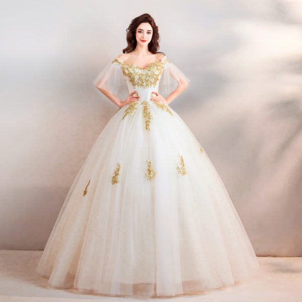 gold and white wedding dress 768-06