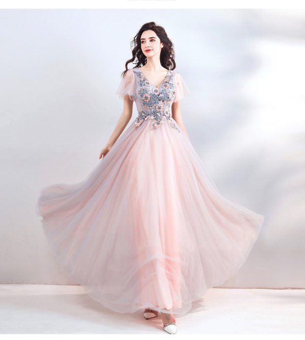 Light Pink Formal Dress V Neck A Line Long Prom Dress