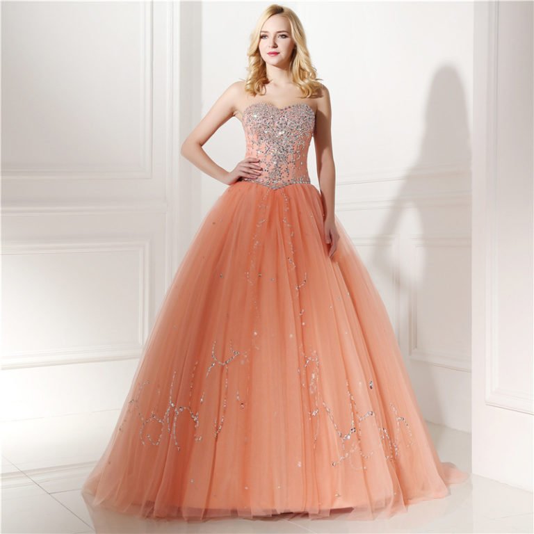 Orange Prom Dress Strapless Ball Gown Princess