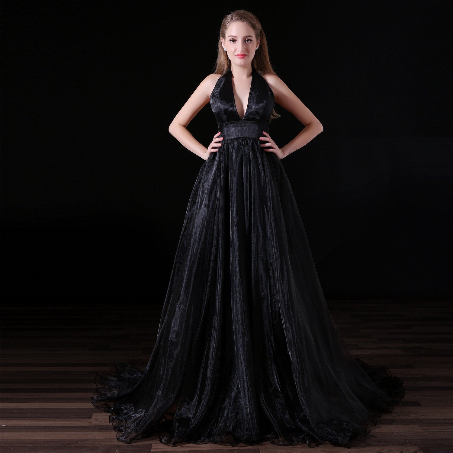 black formal dress with train
