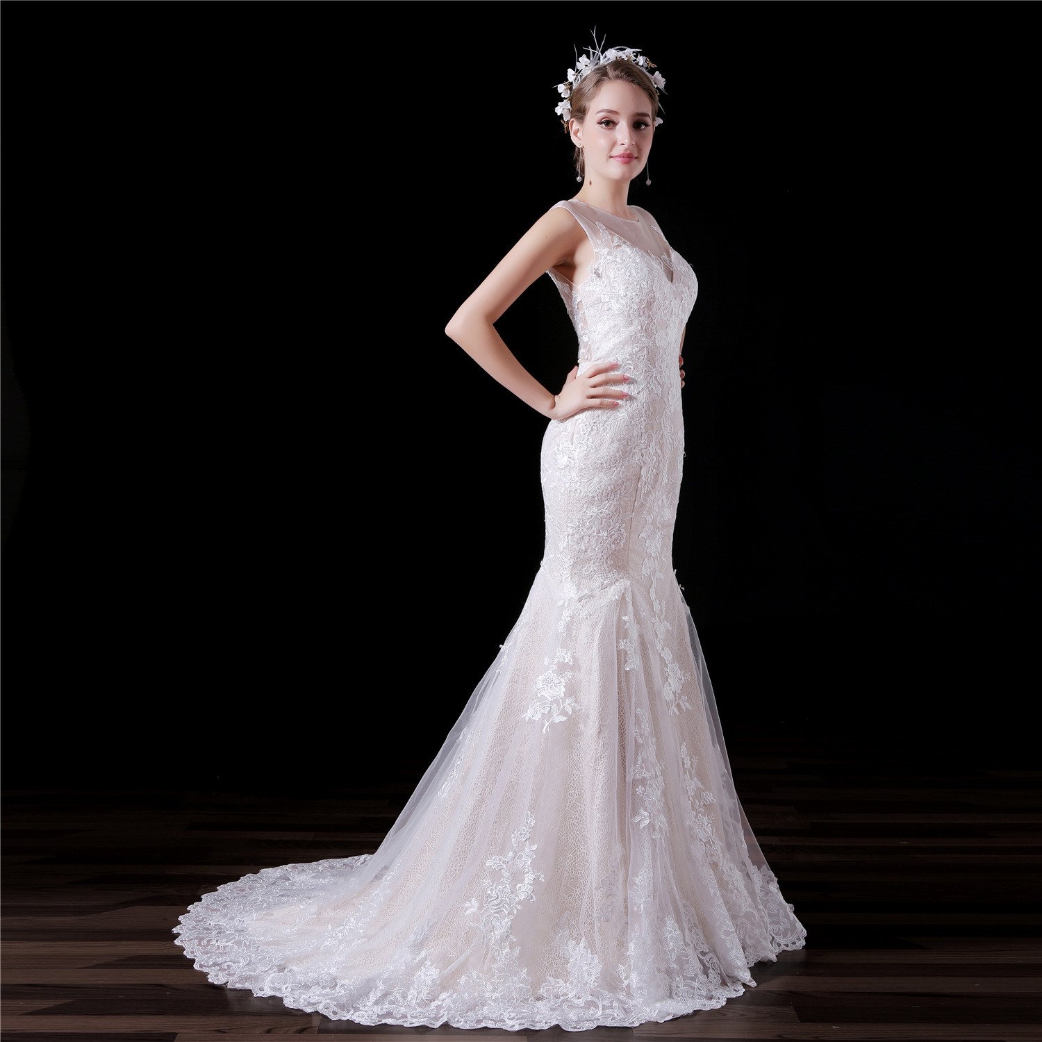 Lace Mermaid Wedding Dress Sweetheart Flowers Bridal Dress