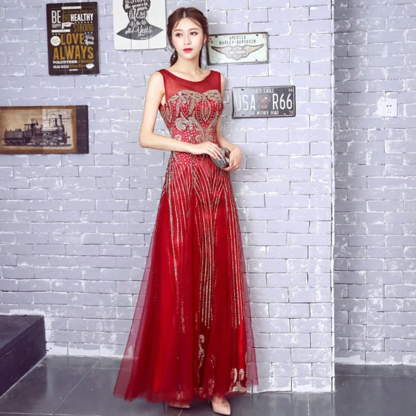 red long party dress-0861-02