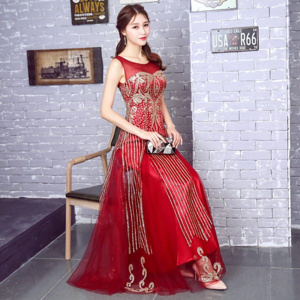 red long party dress-0861-04