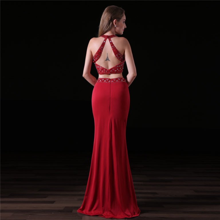 Red Two Piece Prom Dress Formal Mermaid Evening Dress