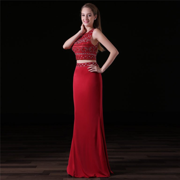 Red Two Piece Prom Dress Formal Mermaid Evening Dress 5688