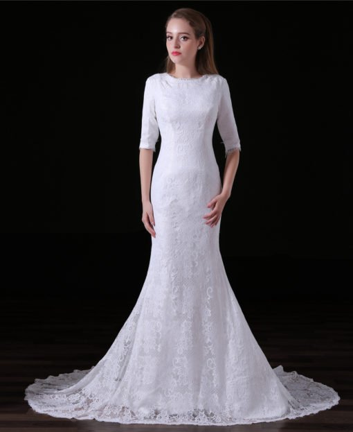 Simple Mermaid Wedding Dress Lace Bridal Gown With Train