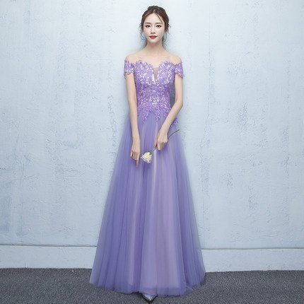 Purple Prom Dress Lace Off The Shoulder A Line Party Dress