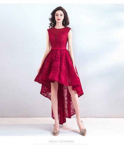 Red High Low Dress Lace Short Prom Cocktail Dress Plus Size