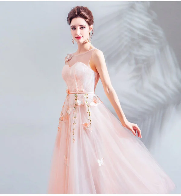 tea length pink prom dress-0893-07