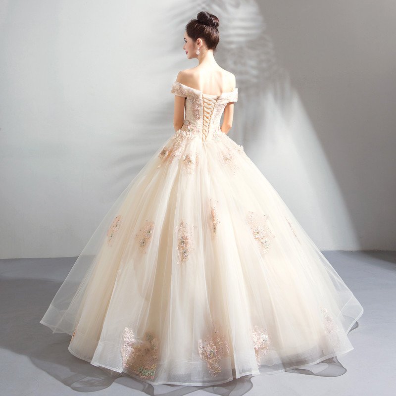 White And Champagne Wedding Dress Ball Gown Princess