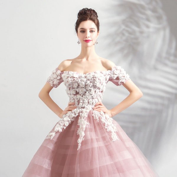pink ball gown wedding dress 0906-06
