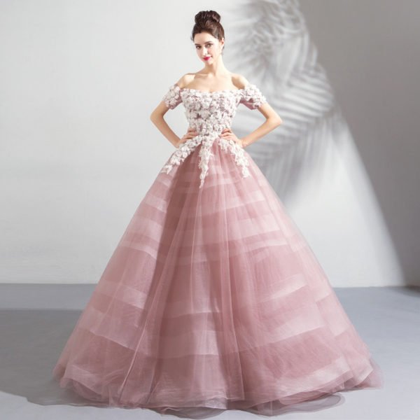 pink ball gown wedding dress 0906-08