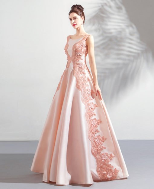 Pink Prom Gown Lace A Line Princess Sweet 15 Dress