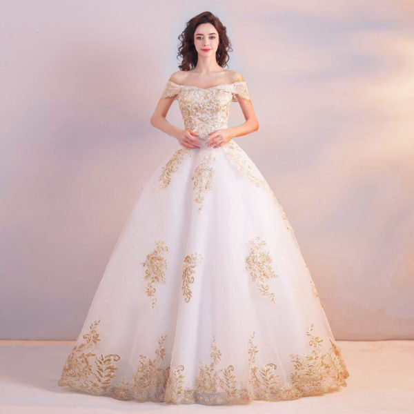 white and gold wedding dress 0918-06