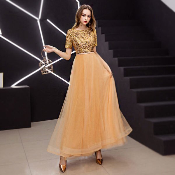 gold long dress with sleeves-0932-01