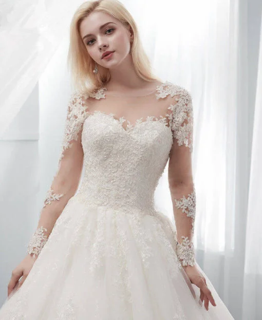 Princess Wedding Dress White Ivory Ball Gown Long Sleeve Sale